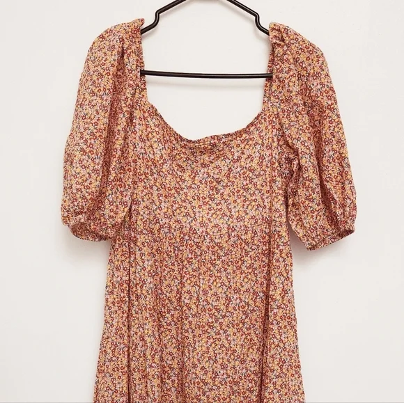 Mink Pink Sz M  Morwell Smocked Bishops Sleeve Floral Midi Flowy Summer Dress - Picture 10 of 12